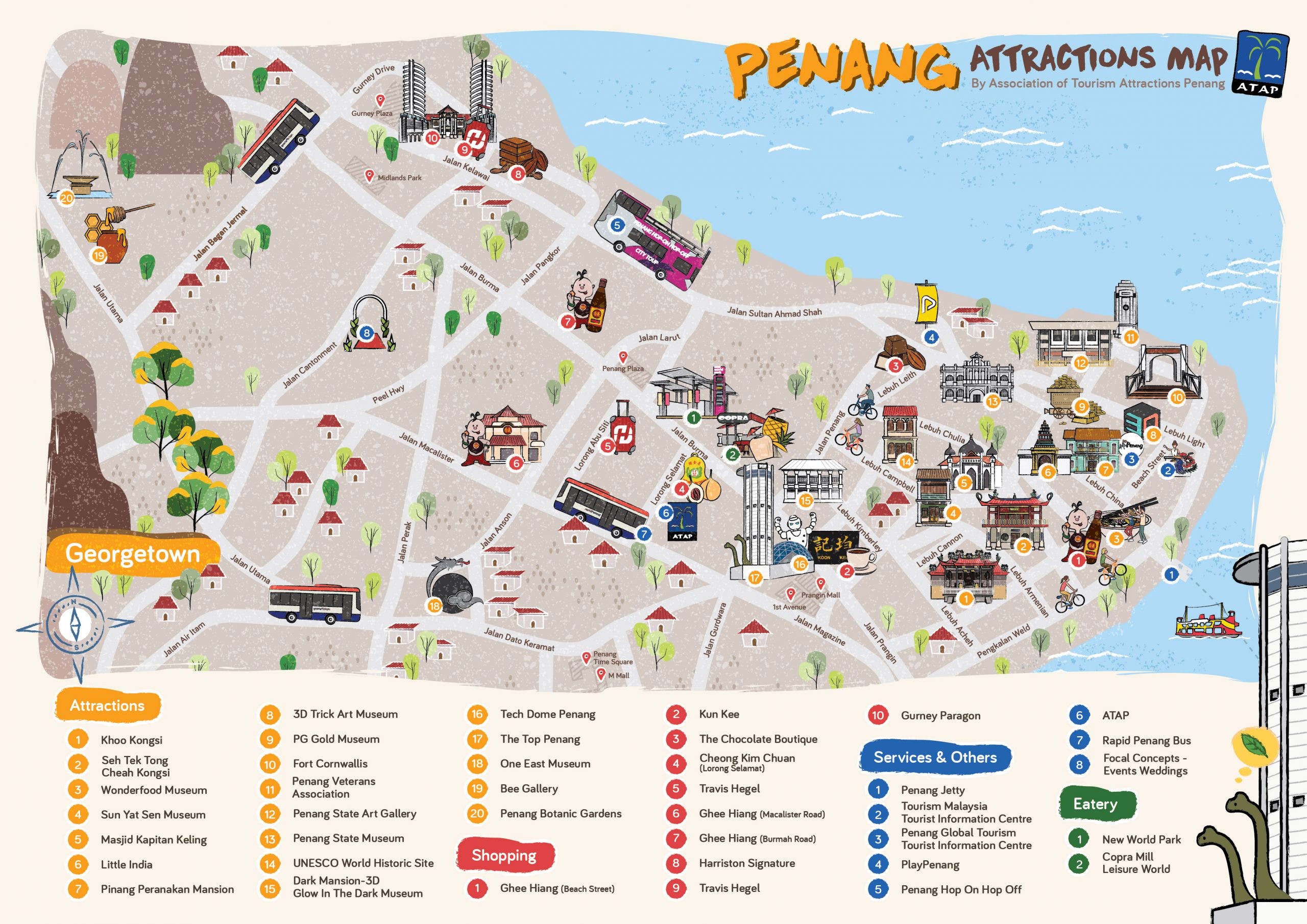 penang georgetown map with tourist spots